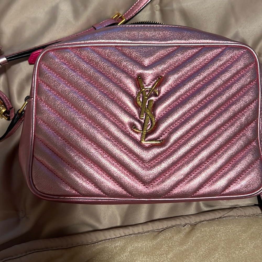 COPY - Pink metallic YSL quilted camera bag